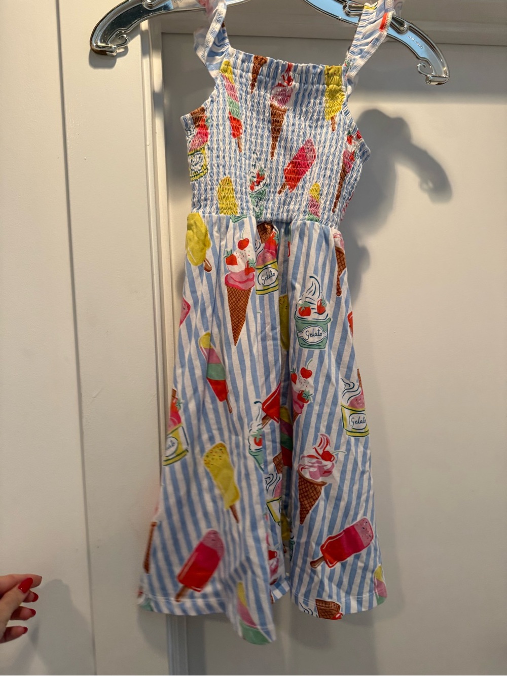 Mini Boden Blue and White Striped Ice Cream Print Sundress
